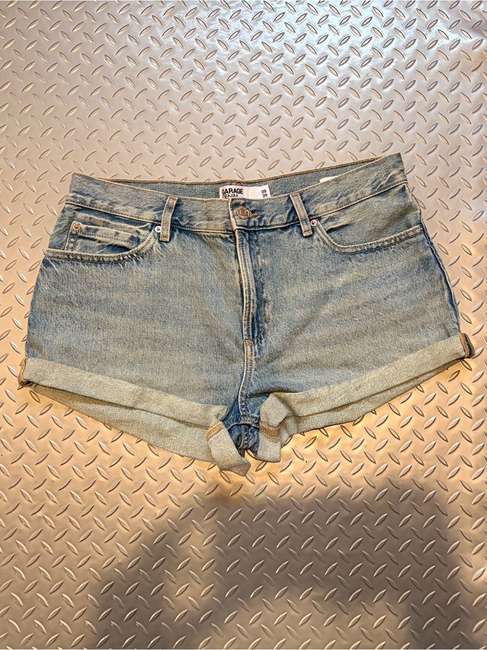 Garage Light Blue Rolled-Cuff Denim Shorts